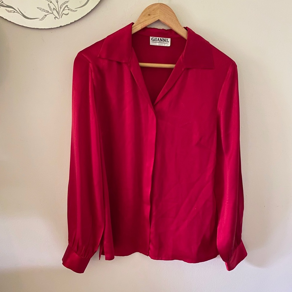 Vintage 100% Silk Red Button up Blouse